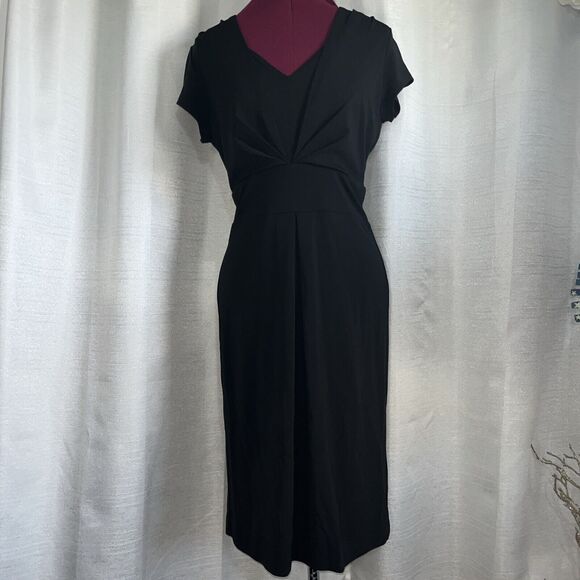 Talbots 4 Black Sheath dress Stretch Career Cocktail Cap Sleeve‎ Excellent - Picture 1 of 9